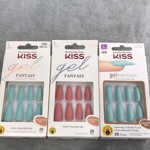 3 Sets of Kiss Gel Fantasy Long Coffin Nails New